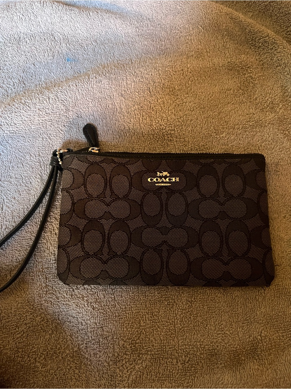Coach Dark Brown Signature Zip Wristlet